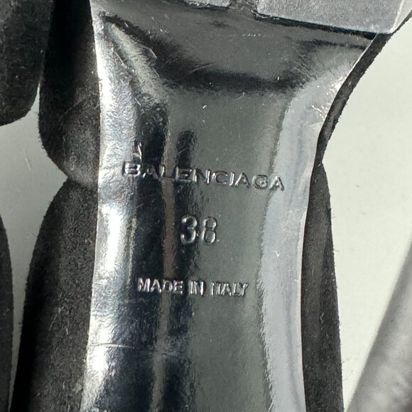 Authentic Balenciaga Strappy Open-Toe Black Suede Pumps, Size 38